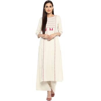 White color Straight Foil Print Kurta Palazzo set 2