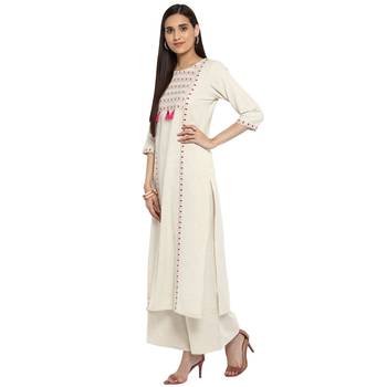 White color Straight Foil Print Kurta Palazzo set 4