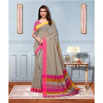 Grey bengal handloom linen saree with blouse 2