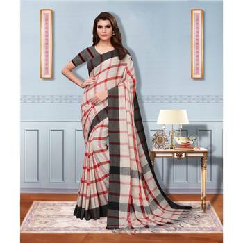 Off White bengal handloom linen saree with blouse 1
