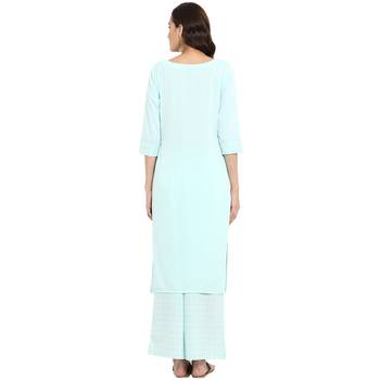 Summer Blue color Straight Foil Print Kurta Palazzo set 3