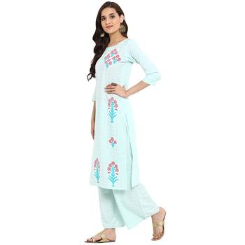 Summer Blue color Straight Foil Print Kurta Palazzo set 4