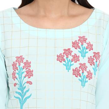 Summer Blue color Straight Foil Print Kurta Palazzo set 5