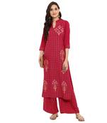 Maroon color Straight Foil Print Kurta