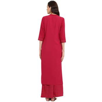 Maroon color Straight Foil Print Kurta Palazzo set 3