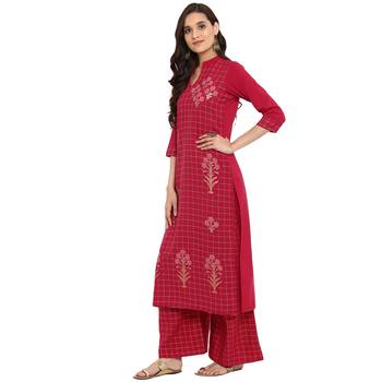 Maroon color Straight Foil Print Kurta Palazzo set 4