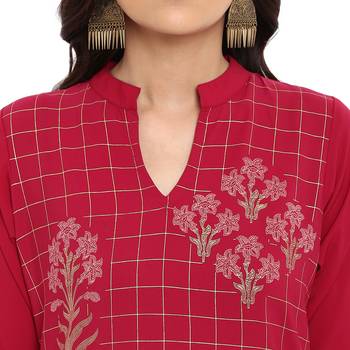 Maroon color Straight Foil Print Kurta Palazzo set 5