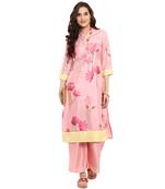 Pink color Straight Digital Print Kurta Palazzo set