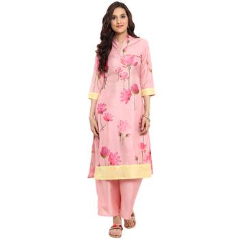 Pink color Straight Digital Print Kurta Palazzo set 2