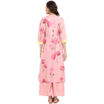 Pink color Straight Digital Print Kurta Palazzo set 3