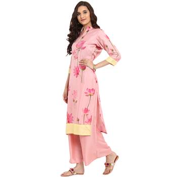 Pink color Straight Digital Print Kurta Palazzo set 4