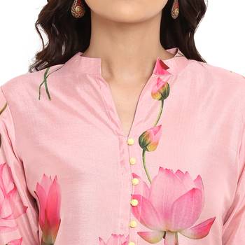 Pink color Straight Digital Print Kurta Palazzo set 5