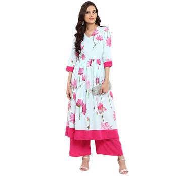 Pink color Flared Digital Print Kurta 1