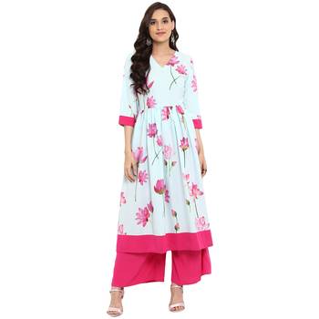 Pink color Flared Digital Print Kurta 2