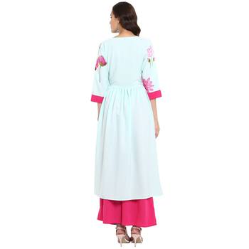 Pink color Flared Digital Print Kurta 3