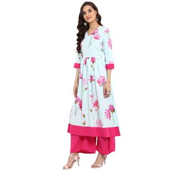 Pink color Flared Digital Print Kurta 4
