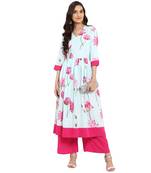 Pink color Flared Digital Print Kurta Palazzo set