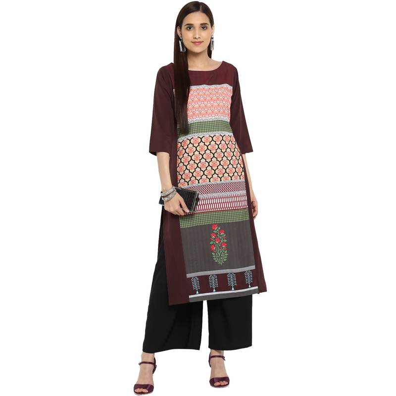 Black color Straight Digital Print Kurta Palazzo set