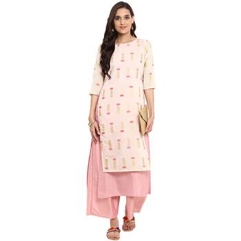 Cream color Straight Foil Print Kurta 1