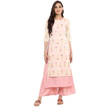 Cream color Straight Foil Print Kurta 2