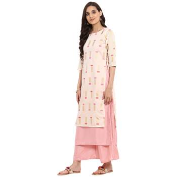 Cream color Straight Foil Print Kurta 4