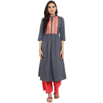 Peach color Flared Foil Print Kurta 2
