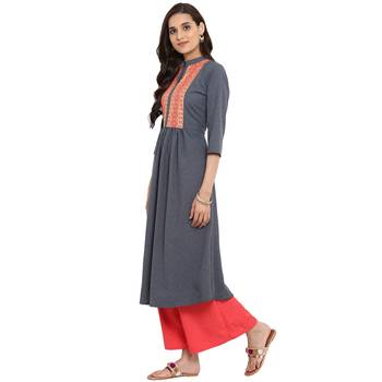 Peach color Flared Foil Print Kurta 4