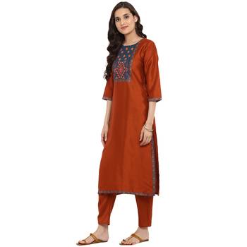 Brown color Straight Digital Print Kurta 4