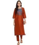 Brown color Straight Digital Print Kurta Pant Set