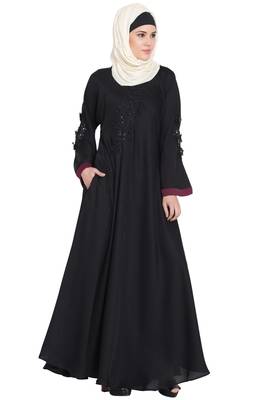 Nazneen Embroidered Patch Umbrella Black Abaya 1