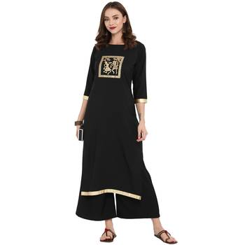 Black color Straight Gold Foil Kurta Palazzo set 1