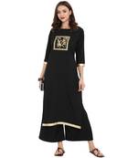 Black color Straight Gold Foil Kurta Palazzo set