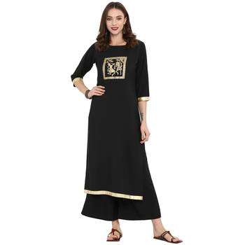 Black color Straight Gold Foil Kurta Palazzo set 2