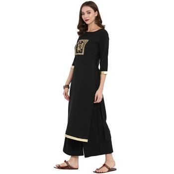 Black color Straight Gold Foil Kurta Palazzo set 4