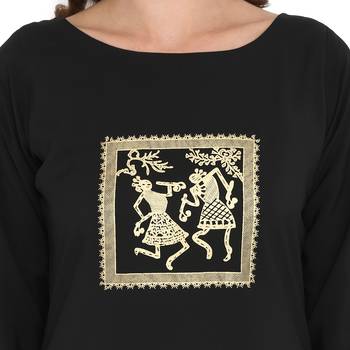 Black color Straight Gold Foil Kurta Palazzo set 5