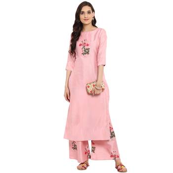 Pink color Straight Digital Print Kurta Palazzo set 1