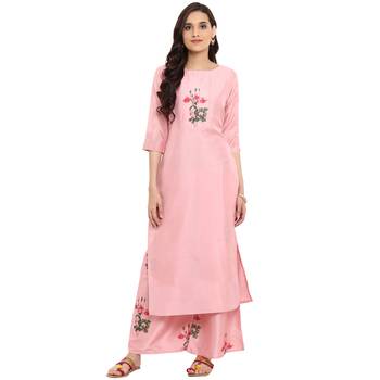 Pink color Straight Digital Print Kurta Palazzo set 2