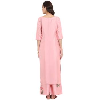 Pink color Straight Digital Print Kurta Palazzo set 3