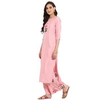 Pink color Straight Digital Print Kurta Palazzo set 4