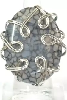 Wire wrapped druzy fine vein grey ring