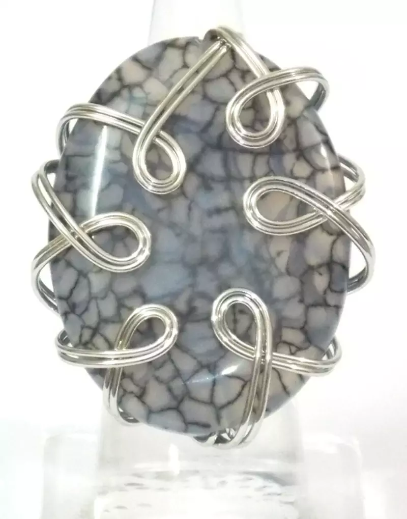 Wire wrapped druzy fine vein grey ring