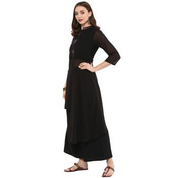 Black color High Low Foil Print Kurta 4