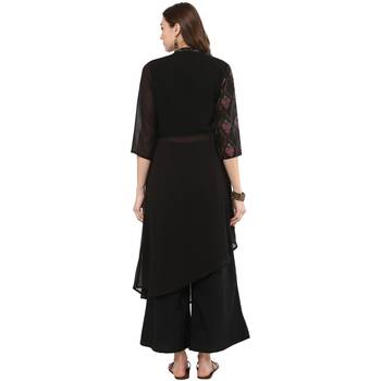Black color High Low Foil Print Kurta Palazzo set 3