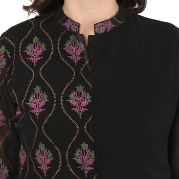 Black color High Low Foil Print Kurta Palazzo set 5