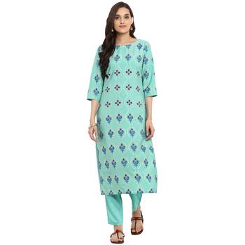 Teal color Straight Foil Print Kurta 1
