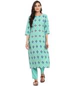 Teal color Straight Foil Print Kurta