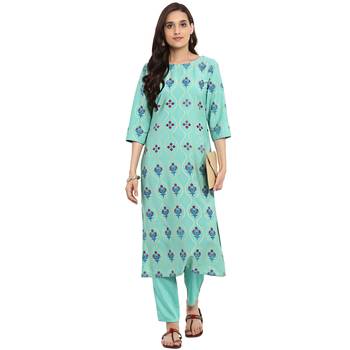 Teal color Straight Foil Print Kurta 2