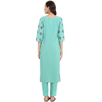 Teal color Straight Foil Print Kurta 3