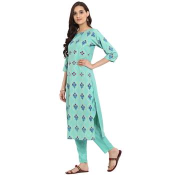 Teal color Straight Foil Print Kurta 4