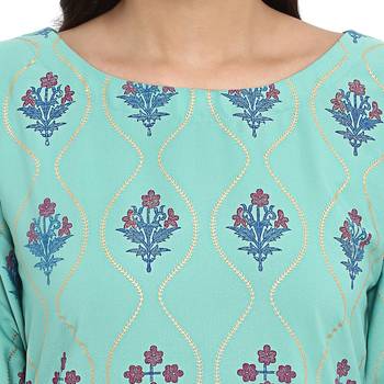 Teal color Straight Foil Print Kurta 5